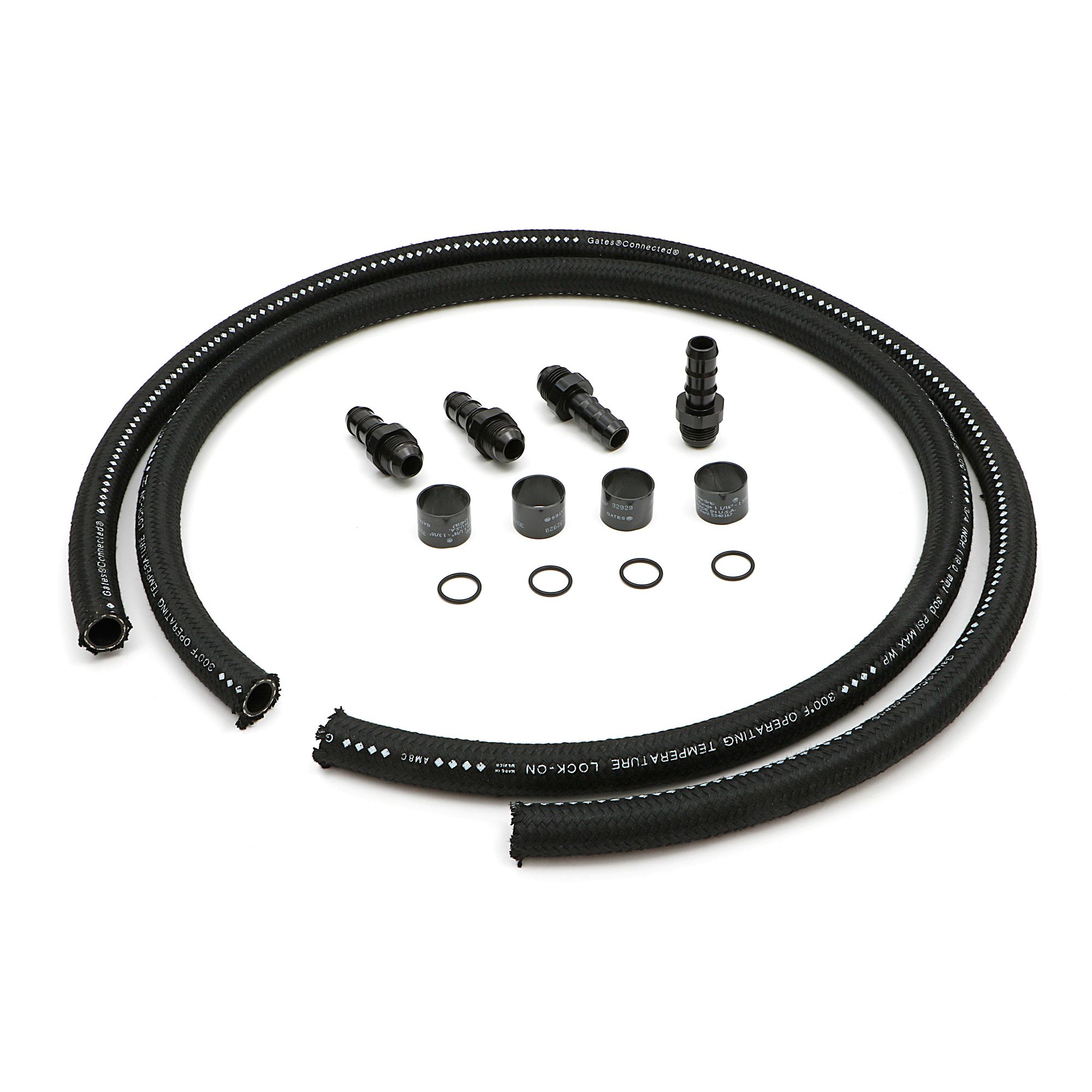 HAMBURGER'S PERFORMANCE PRODUCTS 60 IN. PREMIUM OIL LINES FOR HAMBURGER'S BILLET OIL FILTRATION KITS; 3/4 IN. I.D. HOSE; -12AN FITTINGS