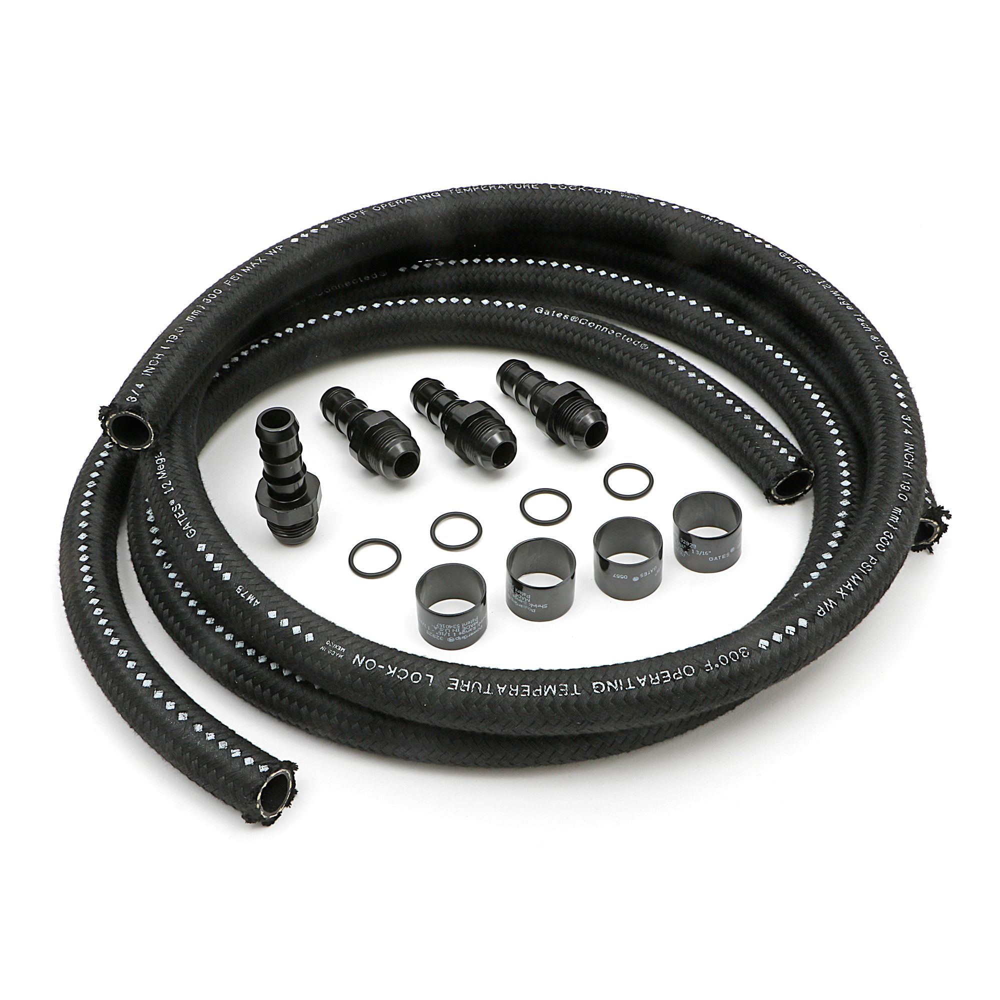 HAMBURGER'S PERFORMANCE PRODUCTS 72 IN. PREMIUM OIL LINES FOR HAMBURGER'S BILLET OIL FILTRATION KITS; 3/4 IN. I.D. HOSE; -12AN FITTINGS