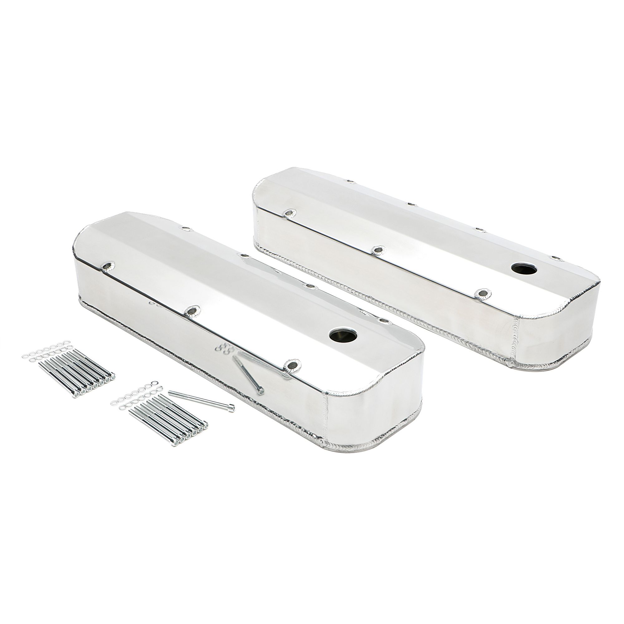 HAMBURGER'S PERFORMANCE PRODUCTS FABRICATED ALUMINUM VALVE COVERS BRUSHED BBC WITH HOLE