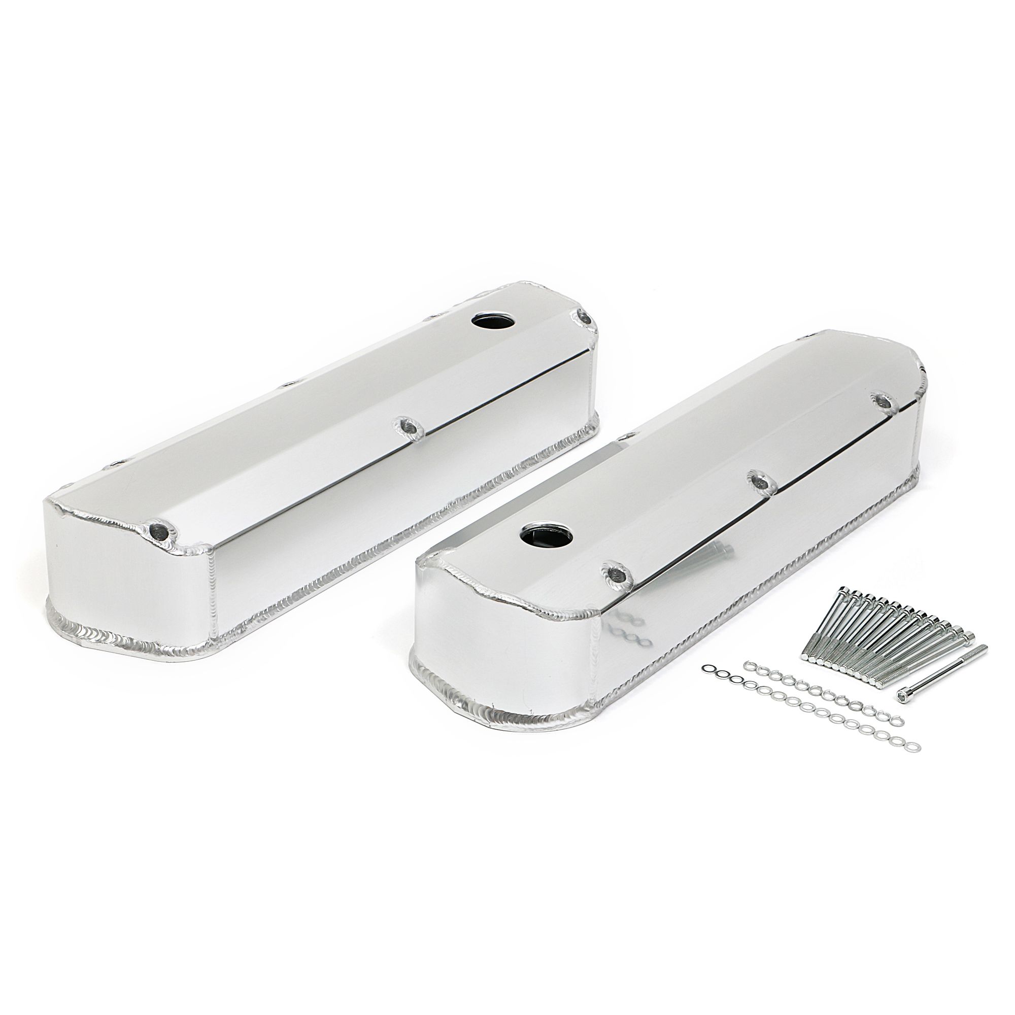 HAMBURGER'S PERFORMANCE PRODUCTS FABRICATED ALUMINUM VALVE COVERS BRUSHED SB FORD WITH HOLE