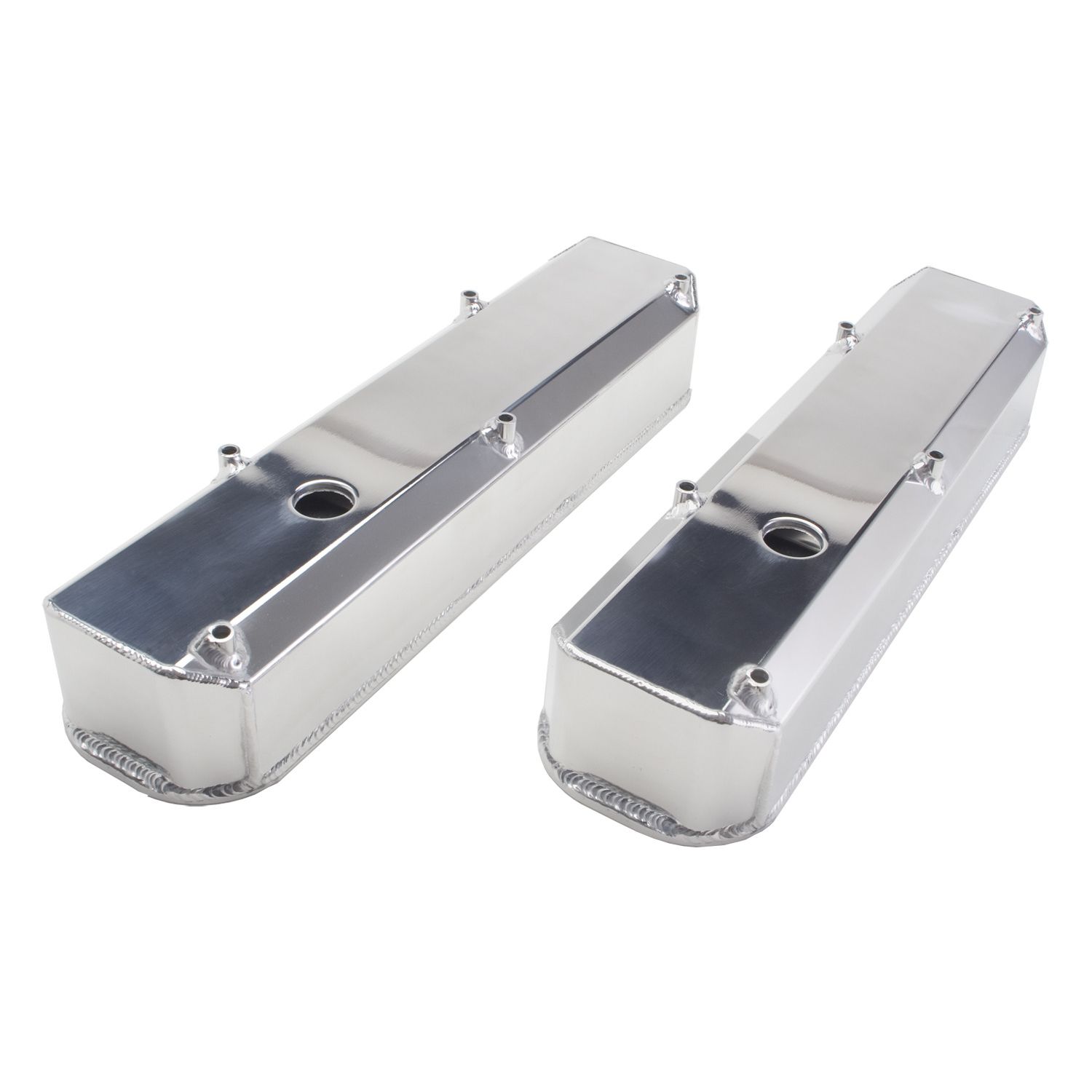 HAMBURGER'S PERFORMANCE PRODUCTS POLISHED ALUMINUM FABRICATED VALVE COVERS; MOPAR SB ENGINES; WITH HOLES/BAFFLES