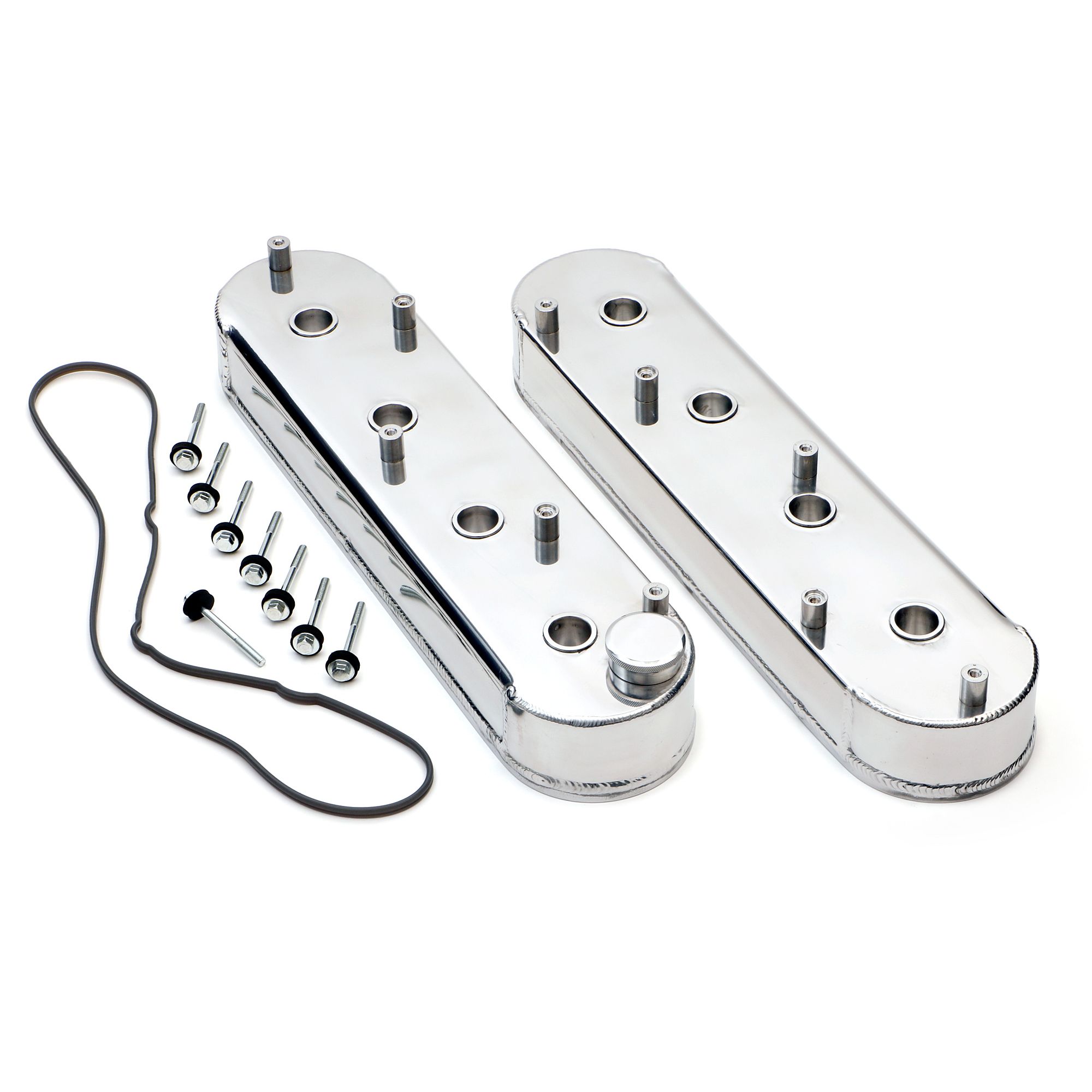 HAMBURGER'S PERFORMANCE PRODUCTS FABRICATED ALUMINUM VALVE COVERS; CHEVY LS ENGINE; WITH COIL BRACKETS-POLISHED