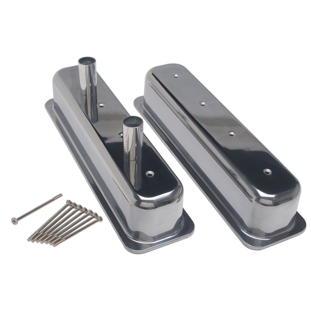 HAMBURGER'S PERFORMANCE PRODUCTS CAST ALUMINUM CIRCLE TRACK VALVE COVERS; CHEVY SB ENGINES (87-99); W/HOLES AND BAFFLES