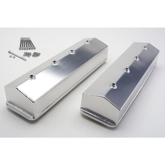 HAMBURGER'S PERFORMANCE PRODUCTS BRUSHED ALUMINUM FABRICATED VALVE COVERS; CHEVY SB 5.0 AND 5.7L ENGINES (1987-99); NO HOLES/BAFFLES