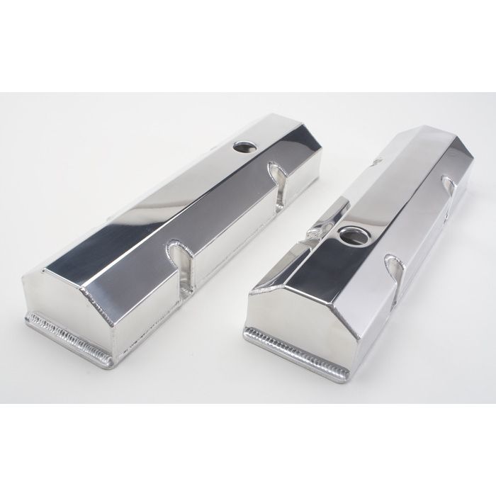 HAMBURGER'S PERFORMANCE PRODUCTS POLISHED ALUMINUM FABRICATED VALVE COVERS; CHEVY SB ENGINES (1958-86); WITH HOLES/BAFFLES