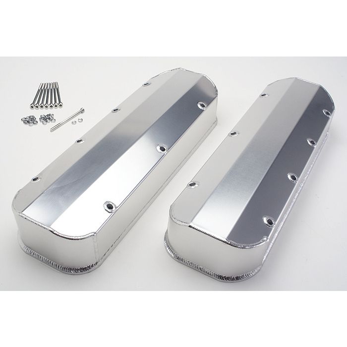 HAMBURGER'S PERFORMANCE PRODUCTS BRUSHED ALUMINUM FABRICATED VALVE COVERS; CHEVY BB ENGINES (1965-2000); NO HOLES/BAFFLES