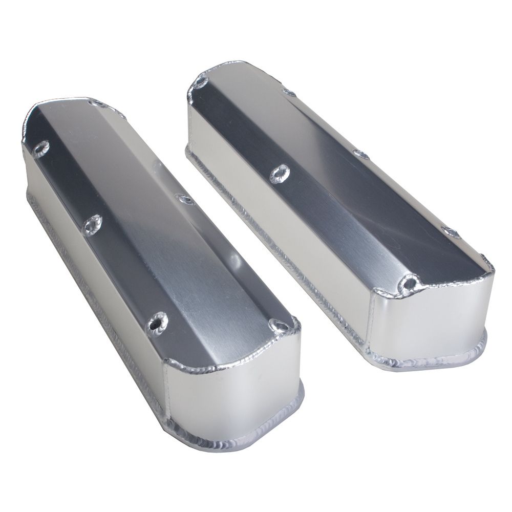 HAMBURGER'S PERFORMANCE PRODUCTS BRUSHED ALUMINUM FABRICATED VALVE COVERS; FORD SB ENGINES (260, 289, 302, 351W); NO HOLES/BAFFLES