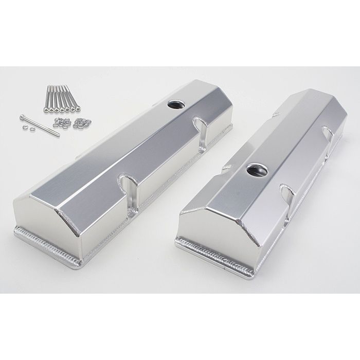 HAMBURGER'S PERFORMANCE PRODUCTS BRUSHED ALUMINUM FABRICATED VALVE COVERS; CHEVY SB ENGINES (1958-86); WITH HOLES/BAFFLES