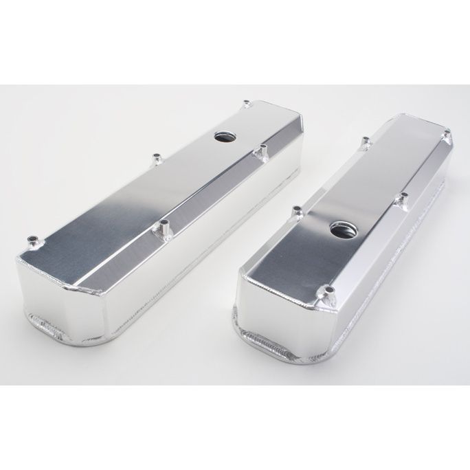 HAMBURGER'S PERFORMANCE PRODUCTS BRUSHED ALUMINUM FABRICATED VALVE COVERS; MOPAR SB ENGINES; WITH HOLES/BAFFLES
