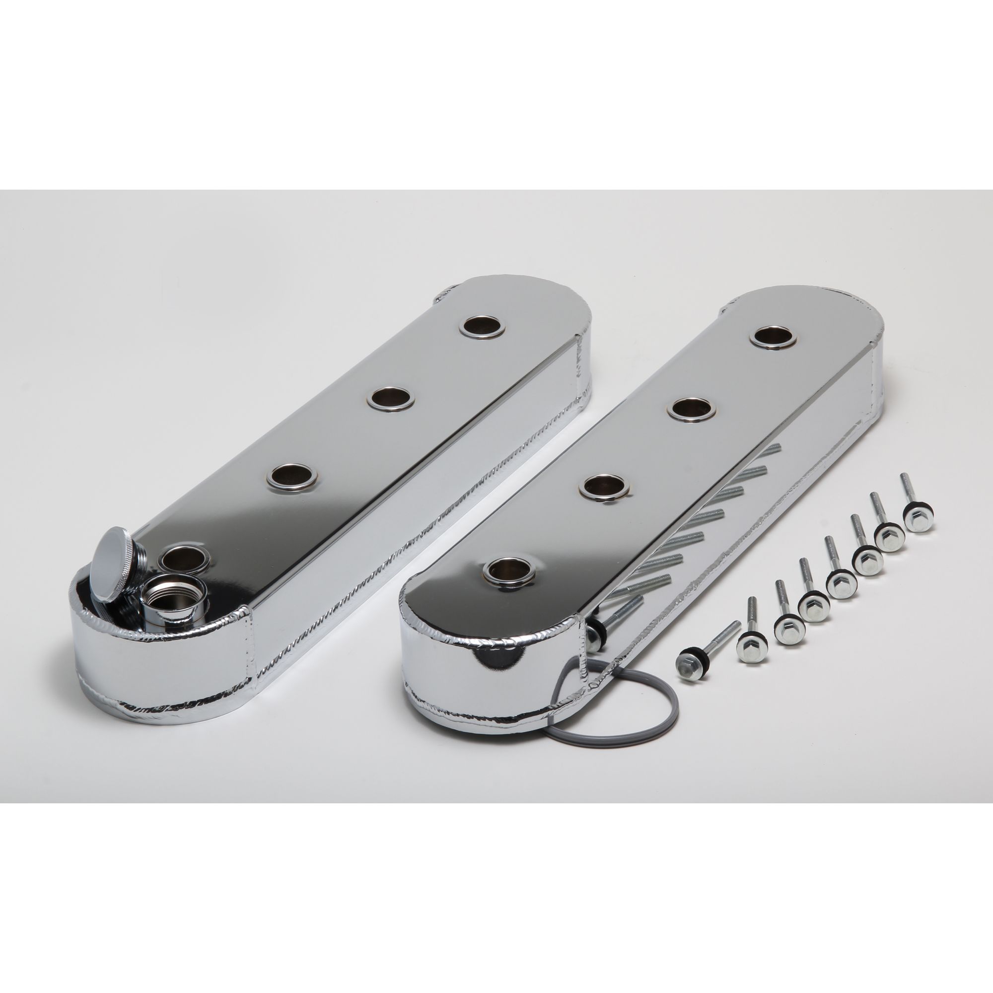 HAMBURGER'S PERFORMANCE PRODUCTS FABRICATED ALUMINUM VALVE COVERS; GM LS SERIES; NO BRACKET MOUNTING HOLES- CHROME/ALUMINUM
