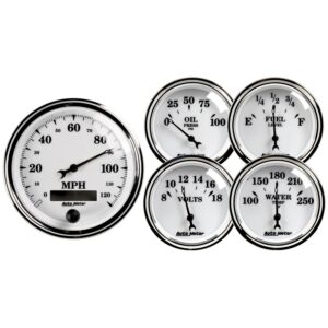 5 PC. GAUGE KIT, 3-3/8 in. & 2-1/16 in. , ELEC. SPEEDOMETER, OLD TYME WHITE II