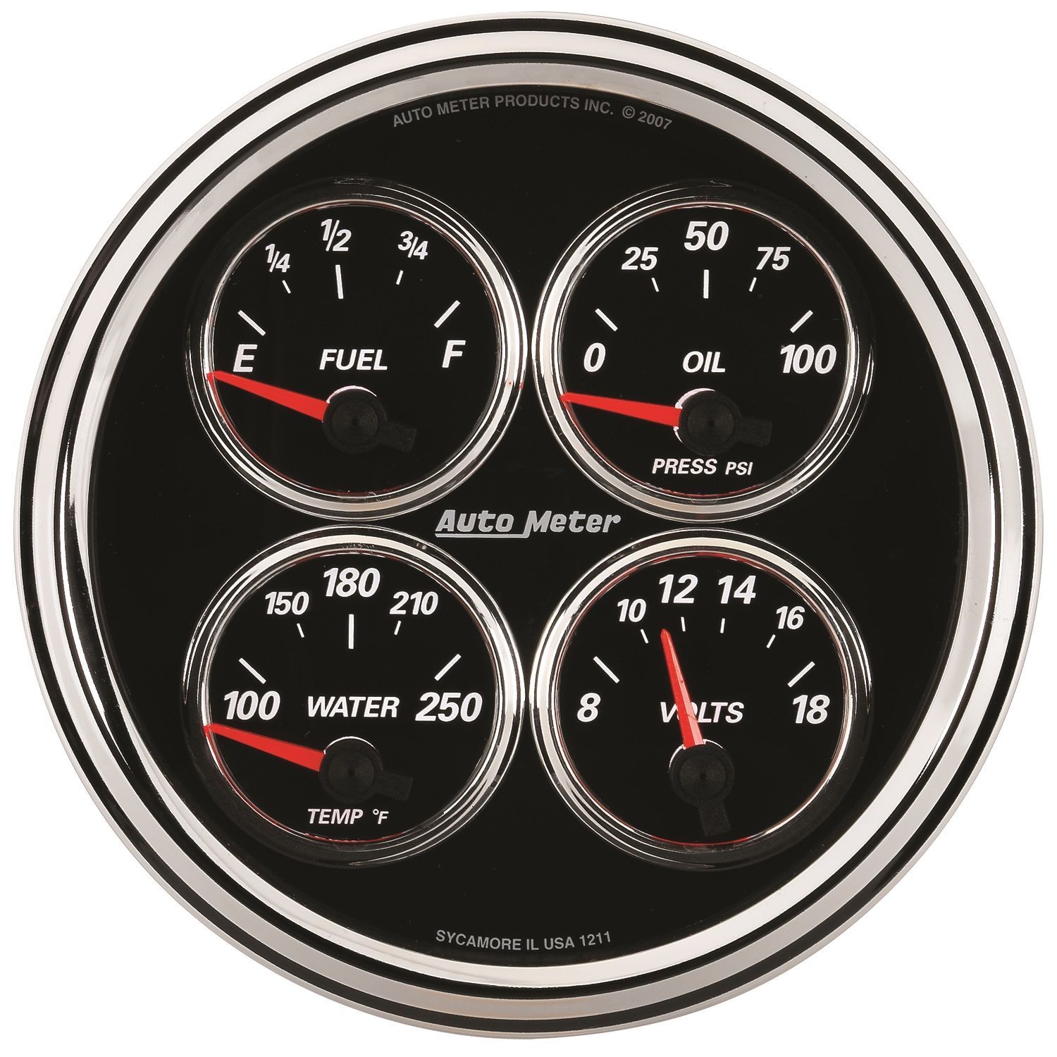 5 in. QUAD GAUGE, 100 PSI/100-250 Fahrenheit/8-18V/240-33 O, DESIGNER BLACK II