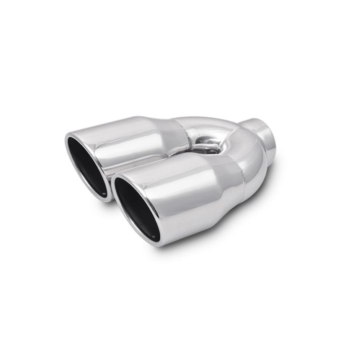 Dual 3.5" Round Stainless Steel Tips (Single Wall, Angle Cut)