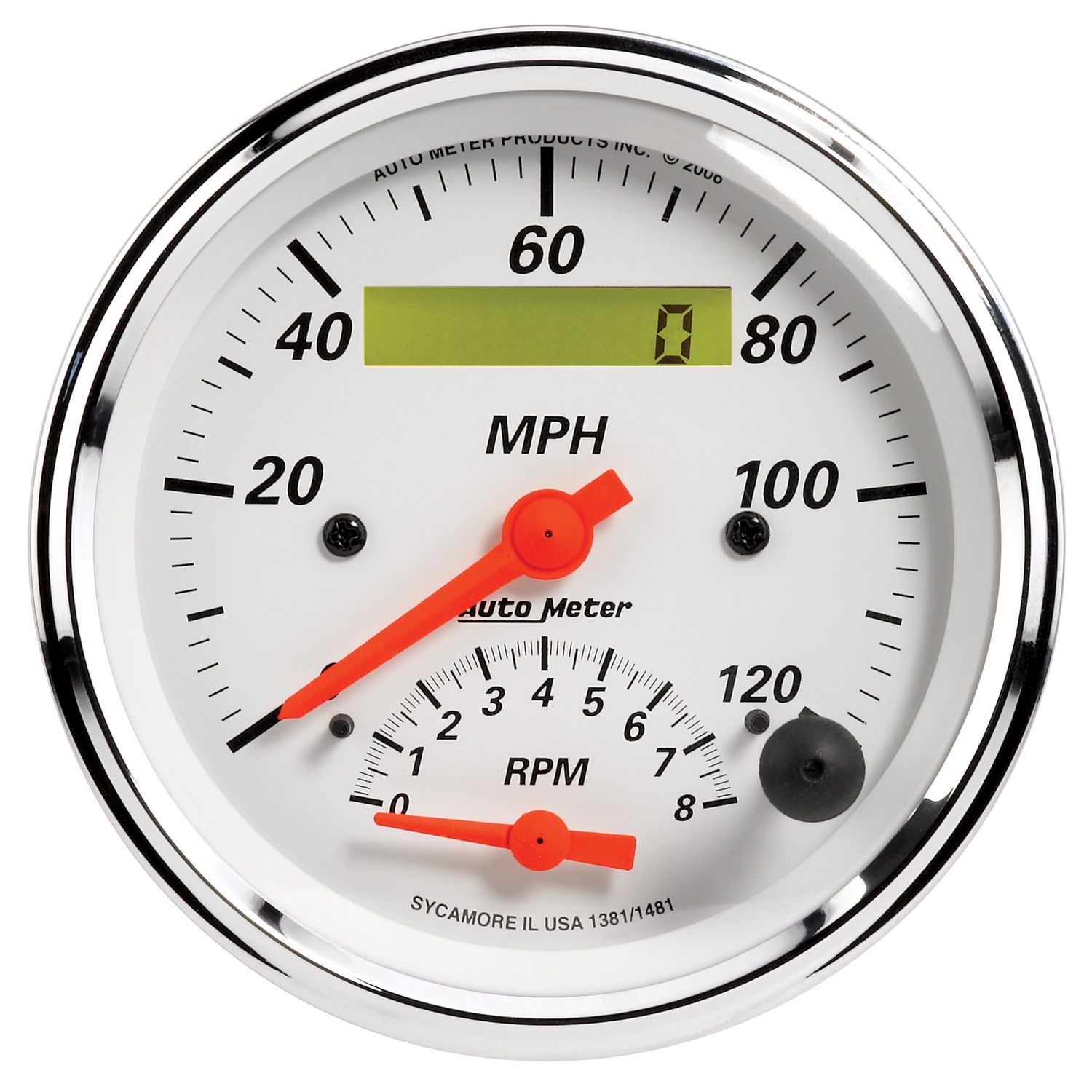 3-3/8 in. TACHOMETER/SPEEDOMETER COMBO, 8K RPM/120 MPH, ARCTIC WHITE