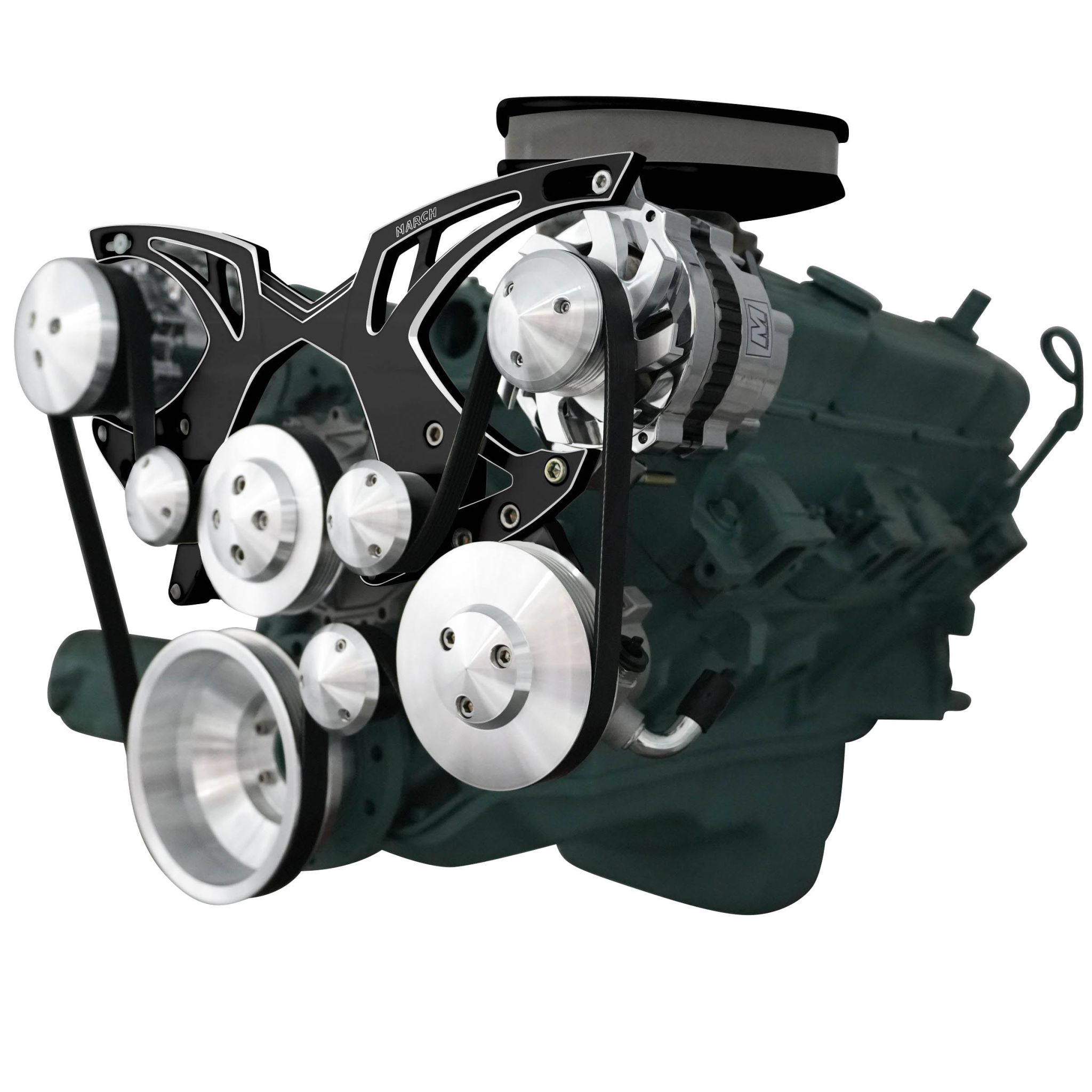 Big Block Buick Style Track Serpentine Kit - AC & PS - Black Onyx