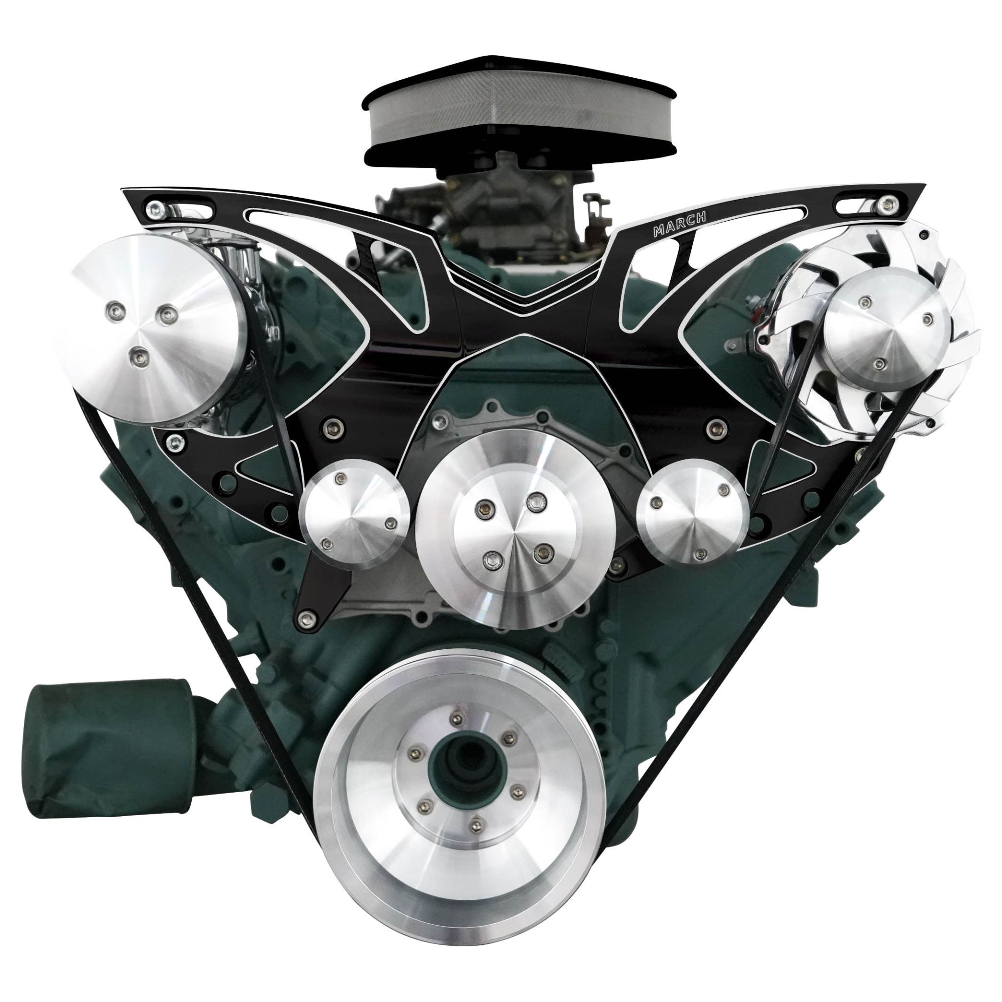 Big Block Buick Style Track Serpentine Kit - AC & ALT - Black Onyx