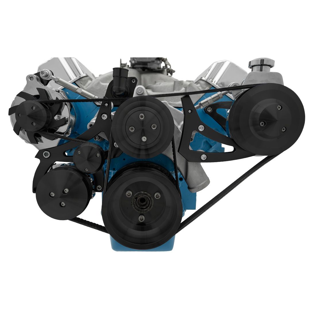 Ford FE Serpentine System - PS & AC - Black