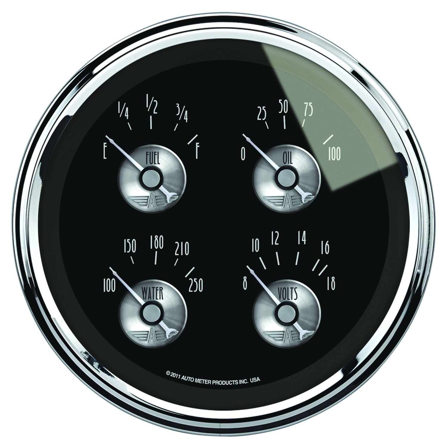 5 in. QUAD GAUGE, 100 PSI/100-250 Fahrenheit/8-18V/240-33 O, PRESTIGE BLACK DIAMOND