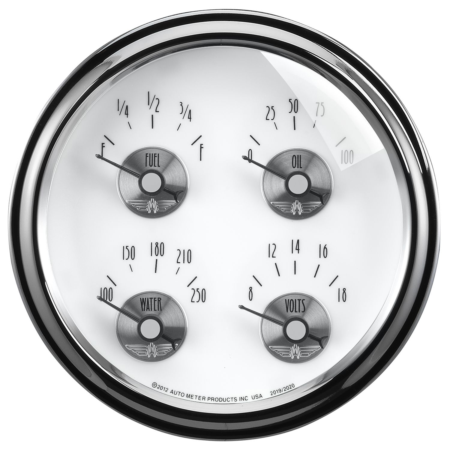 5 in. QUAD GAUGE, 100 PSI/100-250 Fahrenheit/8-18V/0-90 O, PRESTIGE PEARL