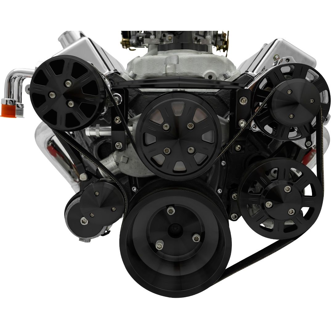 Small Block Chevy Black Ultra Track Serpentine Kit (AC/PS/ALT)