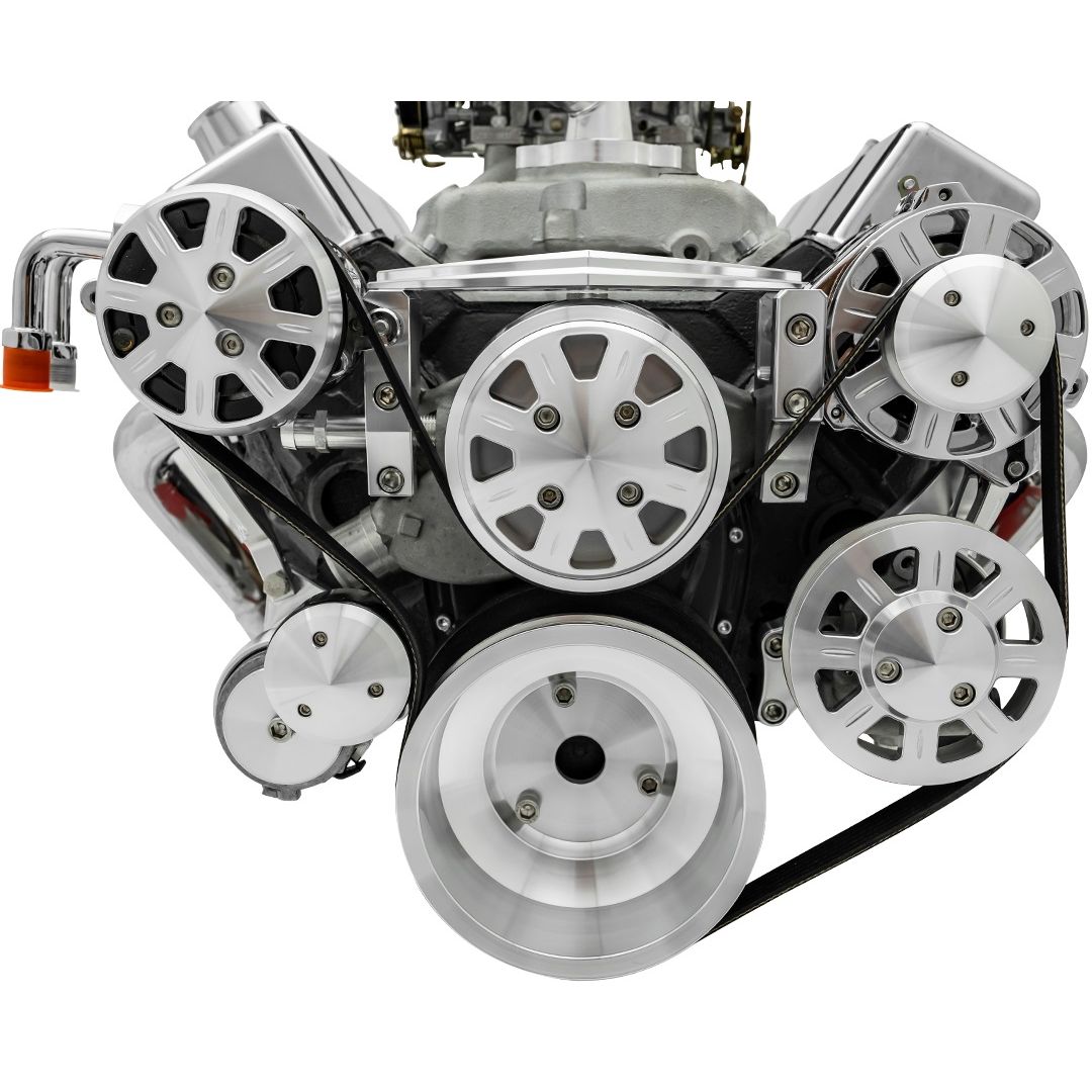 Small Block Chevy Clear Powder Coat Ultra Track Serpentine Kit (AC/PS/ALT)