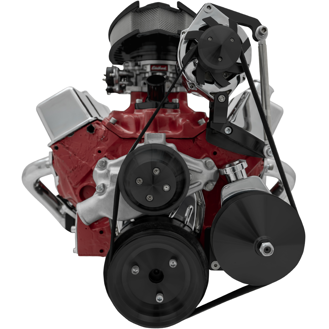 Big Block Chevy Serpentine Conversion; Inward; SWP; AC PS; Saginaw-Press; Black