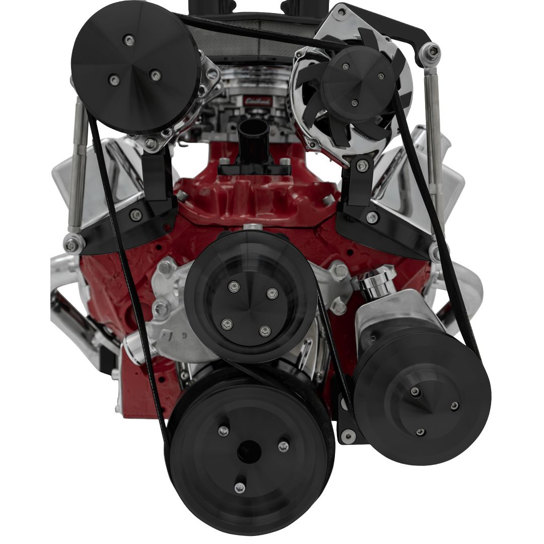 Big Block Chevy Serpentine Conversion; Inward; SWP; AC & PS; Saginaw-Key; Black