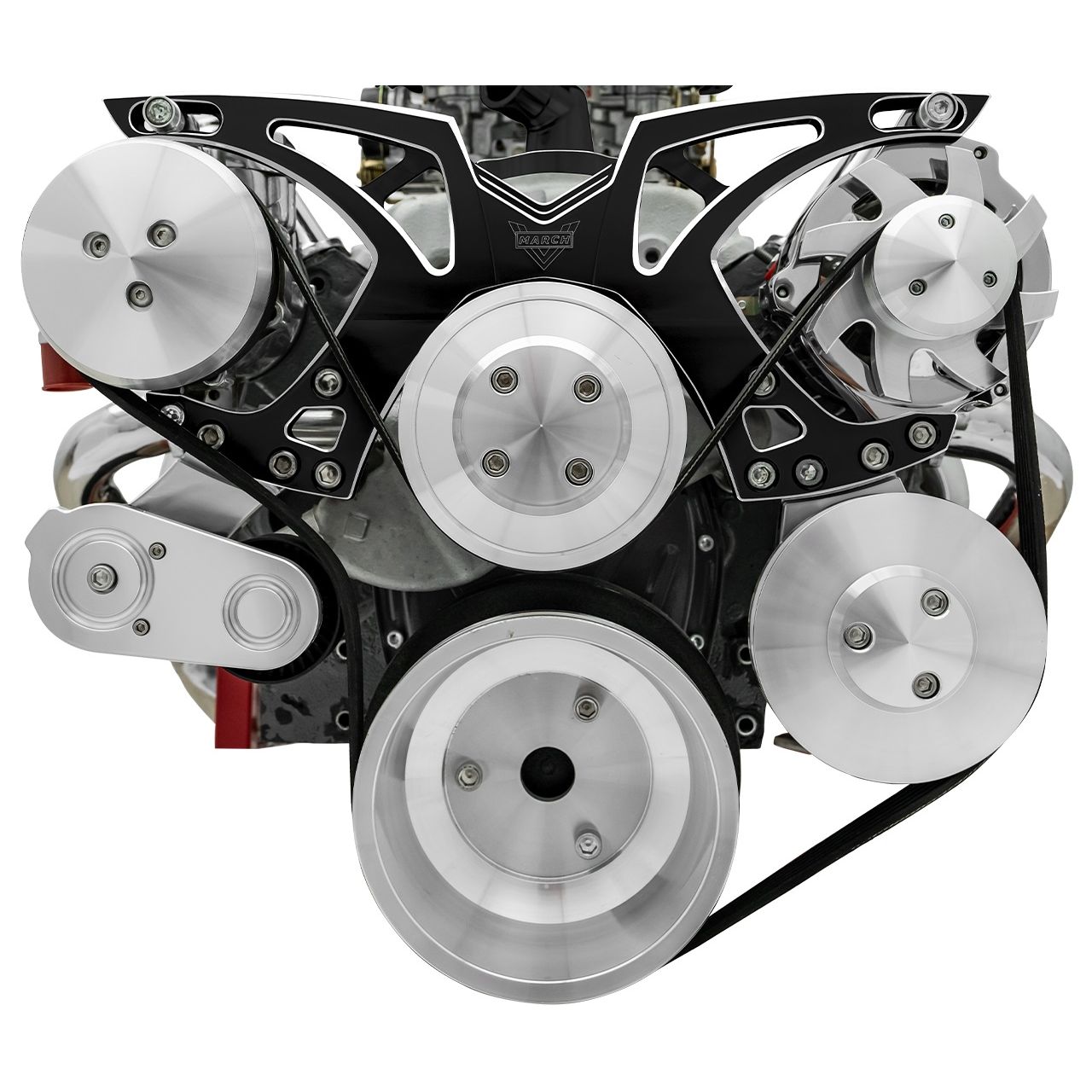 Small Block Chevy Black Onyx Style Track Serpentine Kit (AC/PS/ALT)