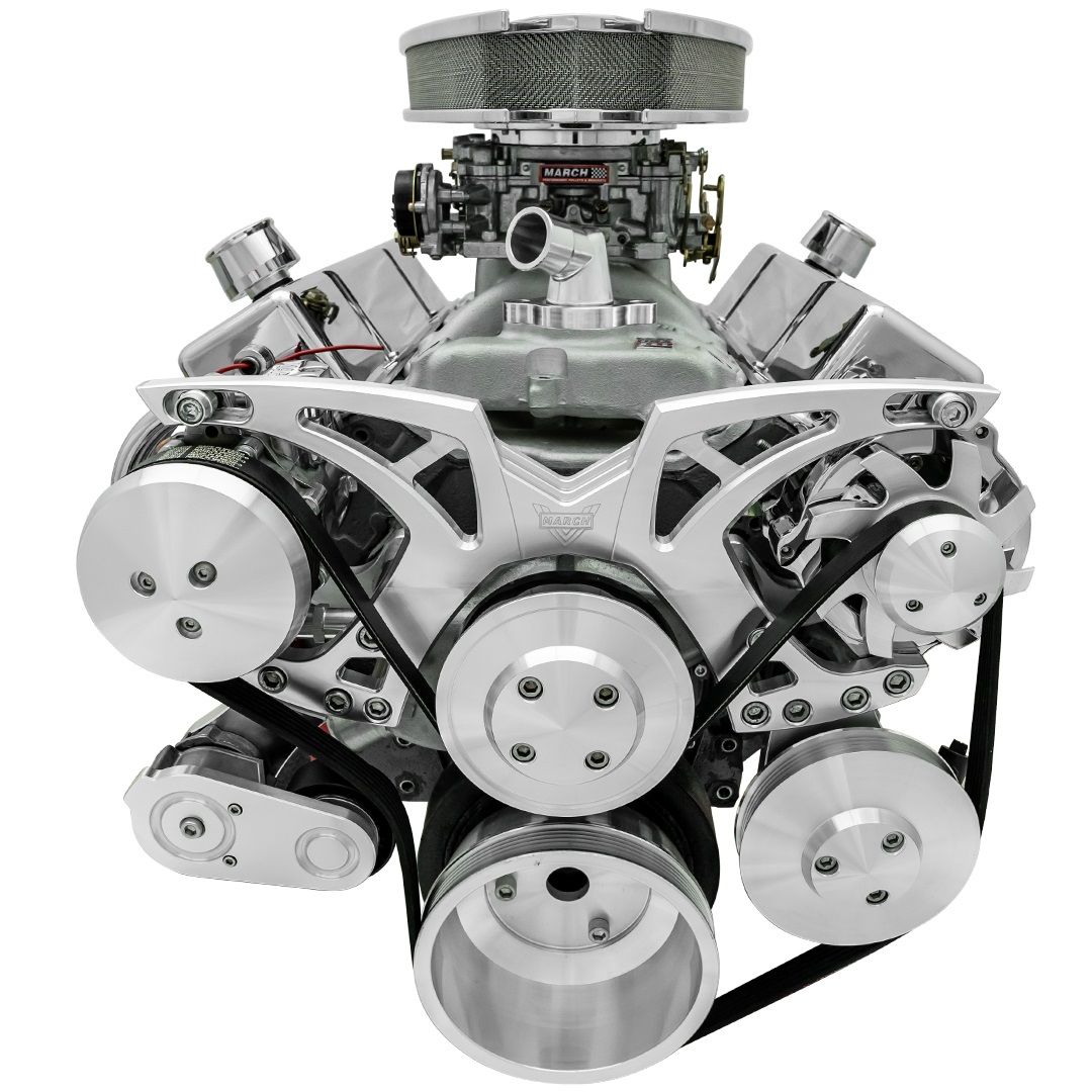 Small Block Chevy Clear Powder Coat Style Track Serpentine Kit (AC/PS/ALT)