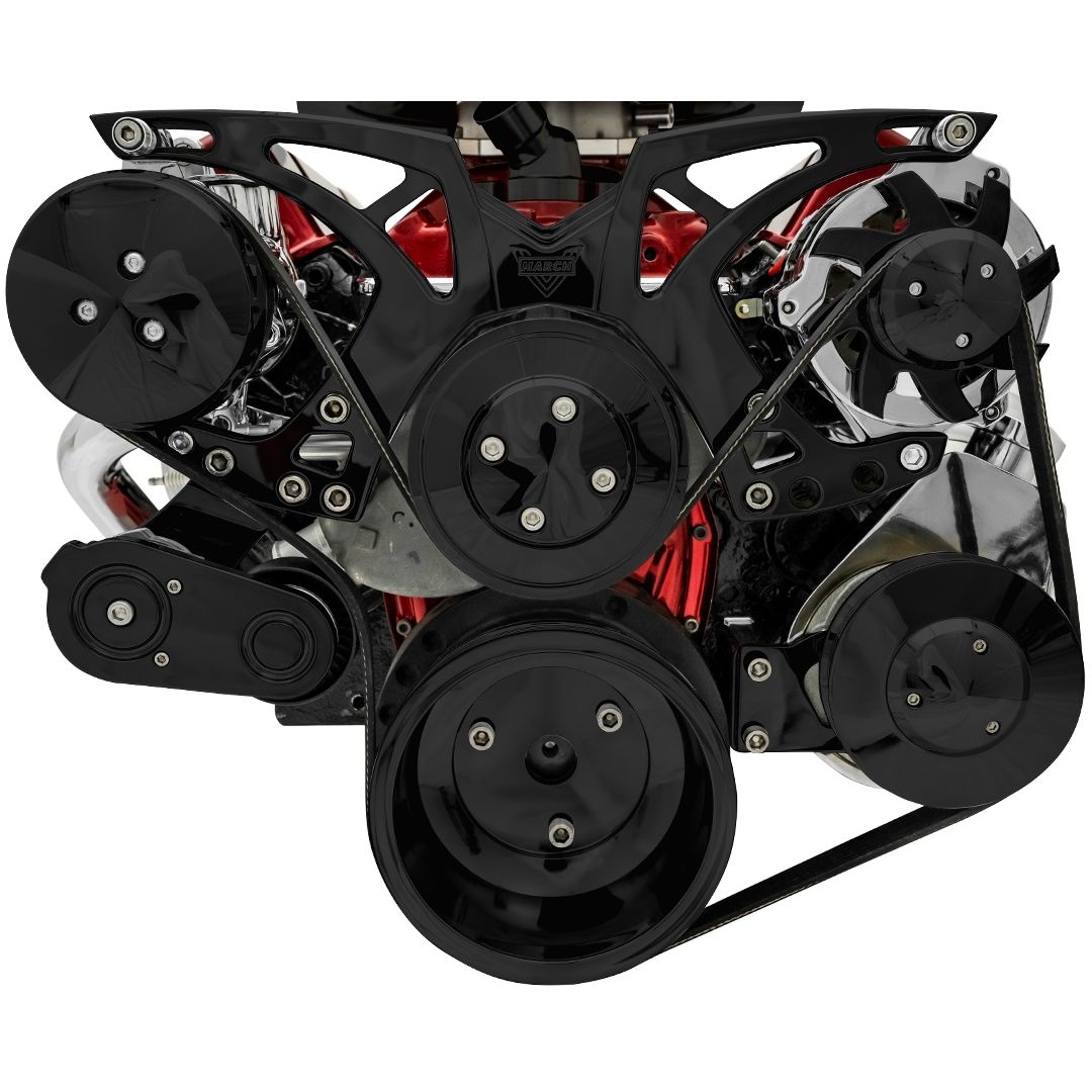 Small Block Chevy Black Style Track Serpentine Kit (AC/PS/ALT)