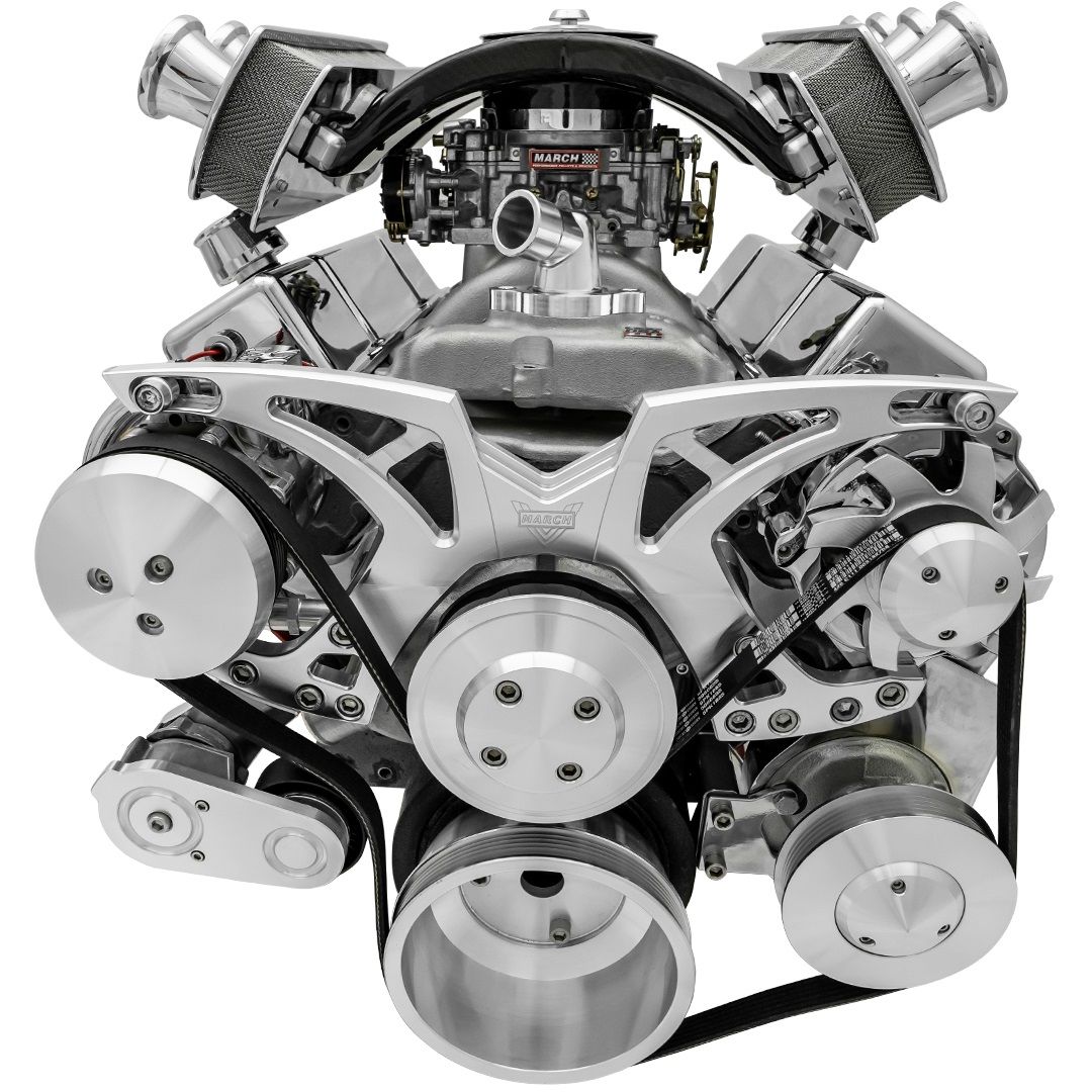 Small Block Chevy Clear Powder Coat Style Track Serpentine Kit (AC/PS/ALT)