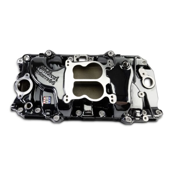 Performer 2-O Manifold for 1965-90 B/B Chevy Oval Port Heads, Black Plasma