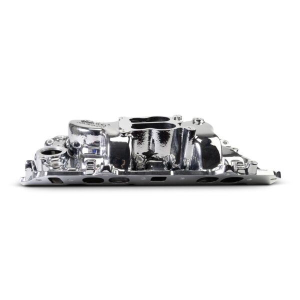 Performer 2-O Manifold for 1965-90 B/B Chevy Oval Port Heads, Chrome Plasma