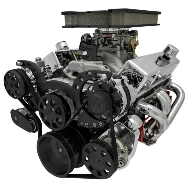 Small Block Black Clear Powder Coat Sport Track Serpentine Kit (AC/PS/ALT)