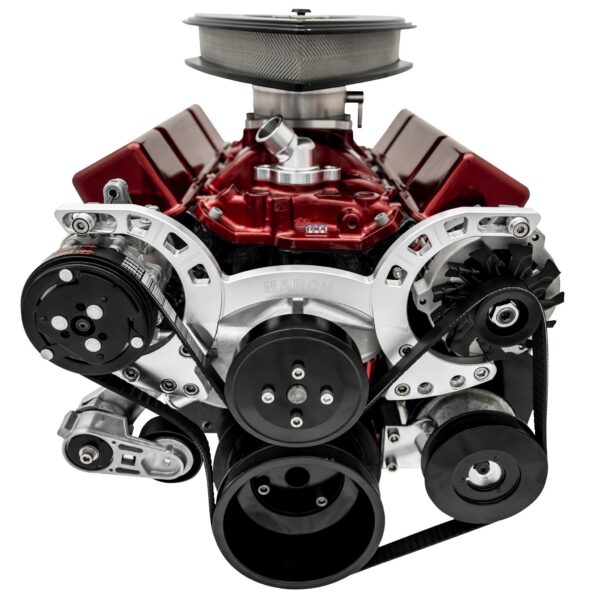 Small Block Chevy Sport Track Custom Serpentine System; AC & PS; Saginaw; Silver