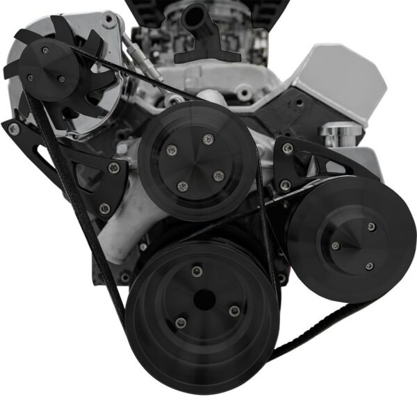 Small Block Chevy Serpentine Conversion Ultra LWP PS & ALT Saginaw-Press - Black