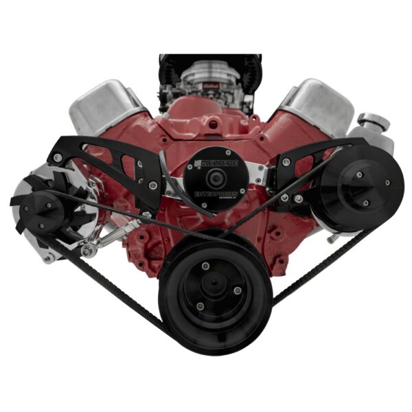 Small Block Chevy Serpentine Conversion; EWP; PS & ALT; Saginaw-Press; Black