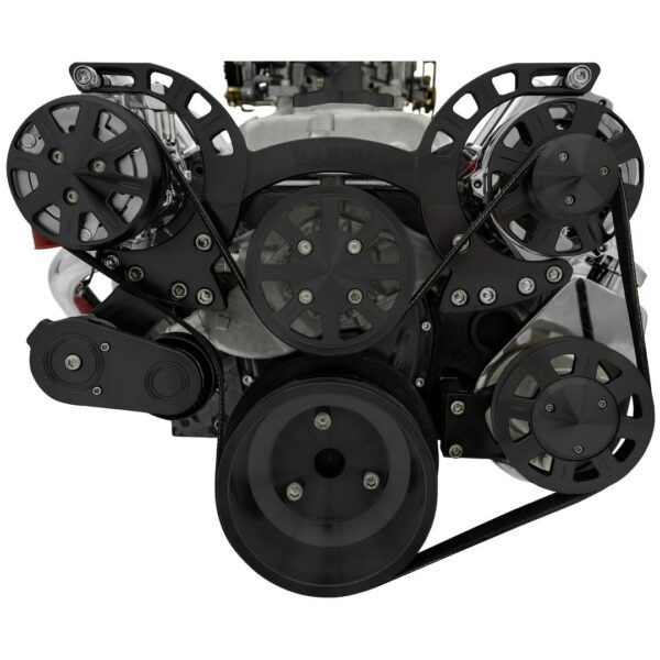Big Block Chevy Sport Track Serpentine System - AC & PS - Saginaw-Key - Black
