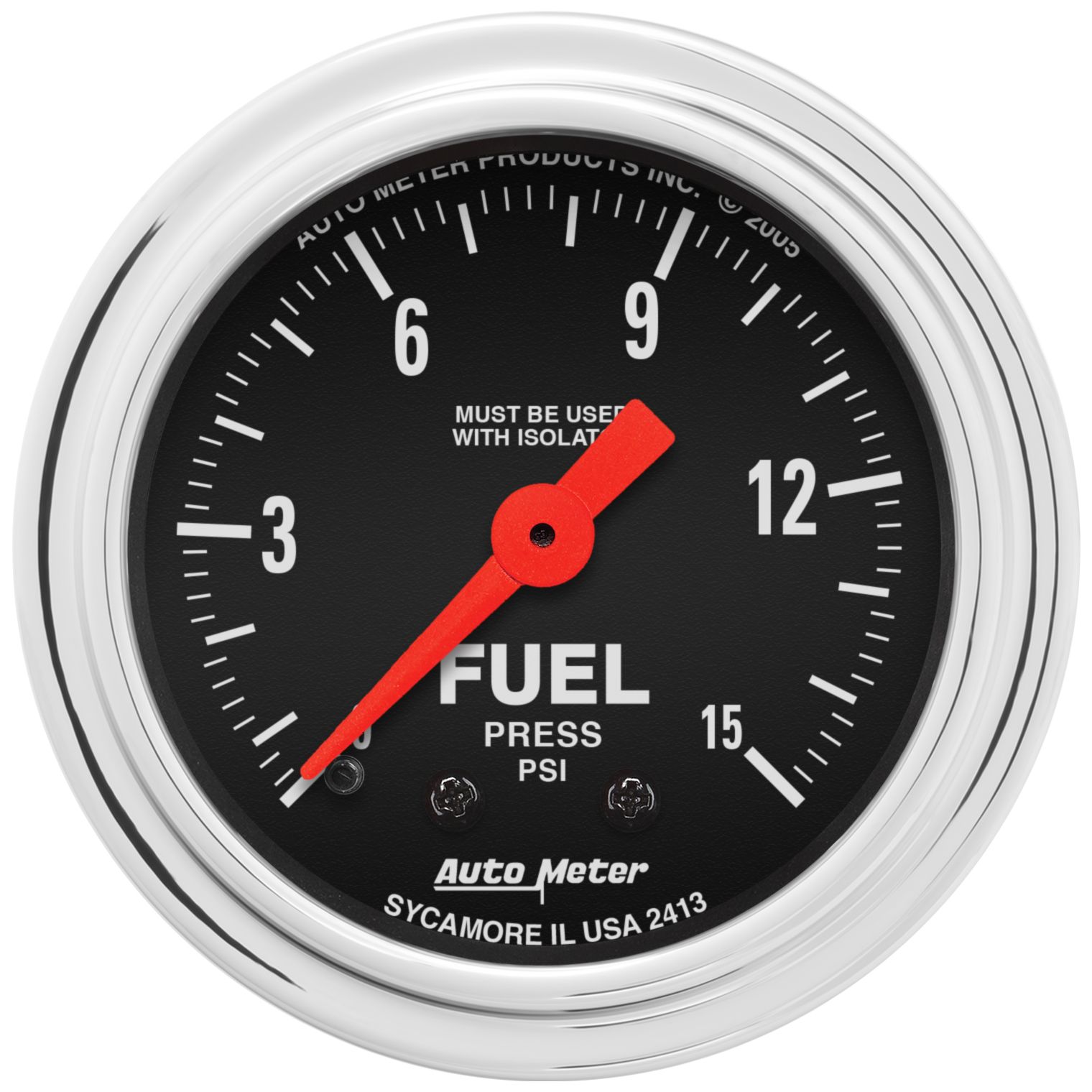 2-1/16 in. FUEL PRESSURE W/ ISOLATOR, 0-15 PSI, TRADITIONAL CHROME