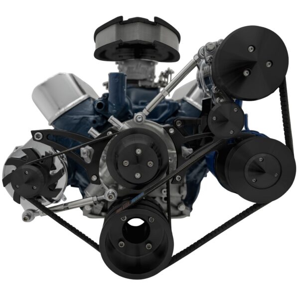 Small Block Ford Serpentine System; 351W; Early; 4 Bolt; AC & PS-Mustang; Black