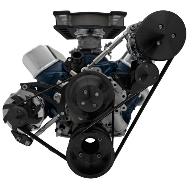 Small Block Ford Serpentine System; 351W - Late - 4 Bolt - AC & ALT - Black