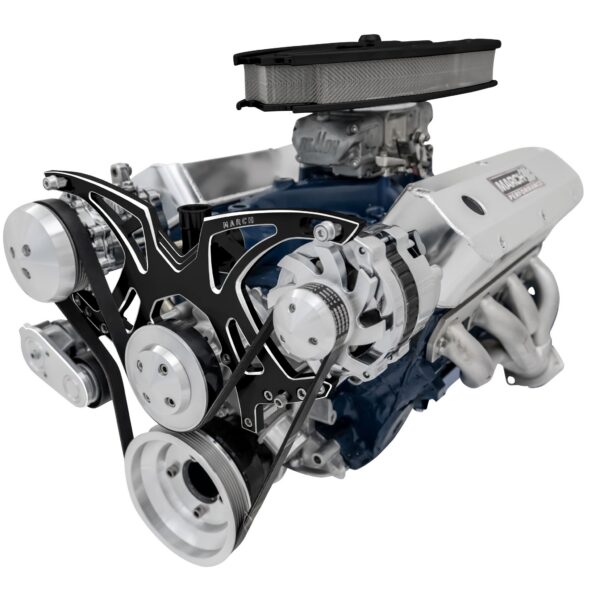 Small Block Ford Style Track Serpentine System: AC & ALT; Black Onyx