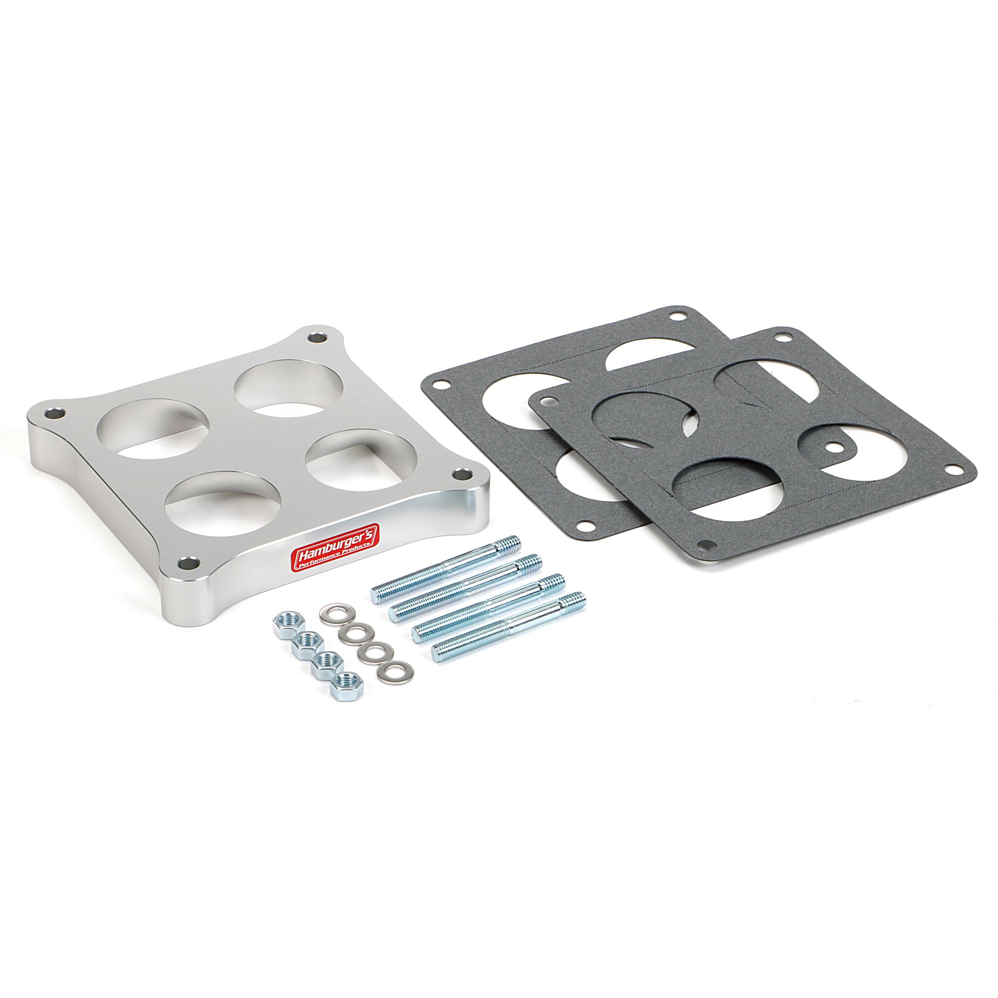 HAMBURGER'S PERFORMANCE PRODUCTS TORQUE-FLOW CARBURETOR SPACER- HOLLEY DOMINATOR- PORTED; 1 IN. TALL- BILLET ALUMINUM