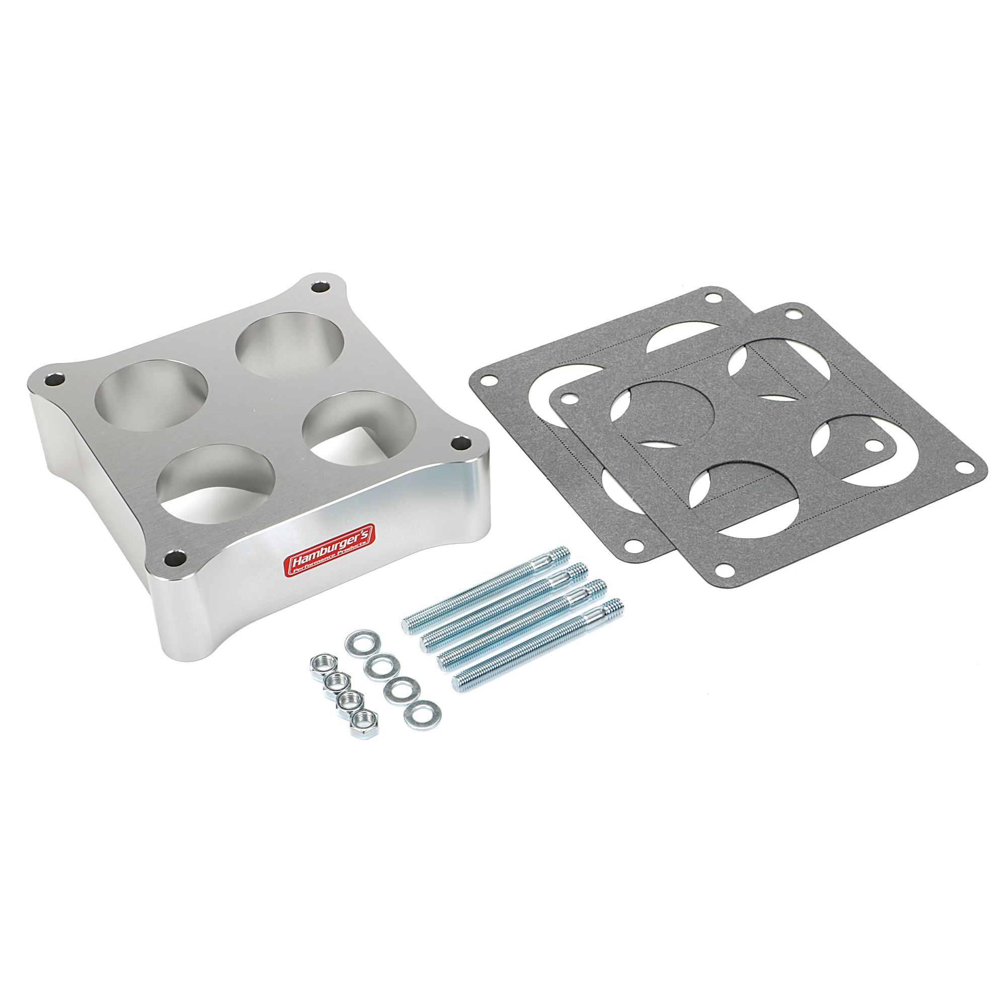 HAMBURGER'S PERFORMANCE PRODUCTS TORQUE-FLOW CARBURETOR SPACER- HOLLEY DDOMINATOR- PORTED; 2 IN. TALL- BILLET ALUMINUM