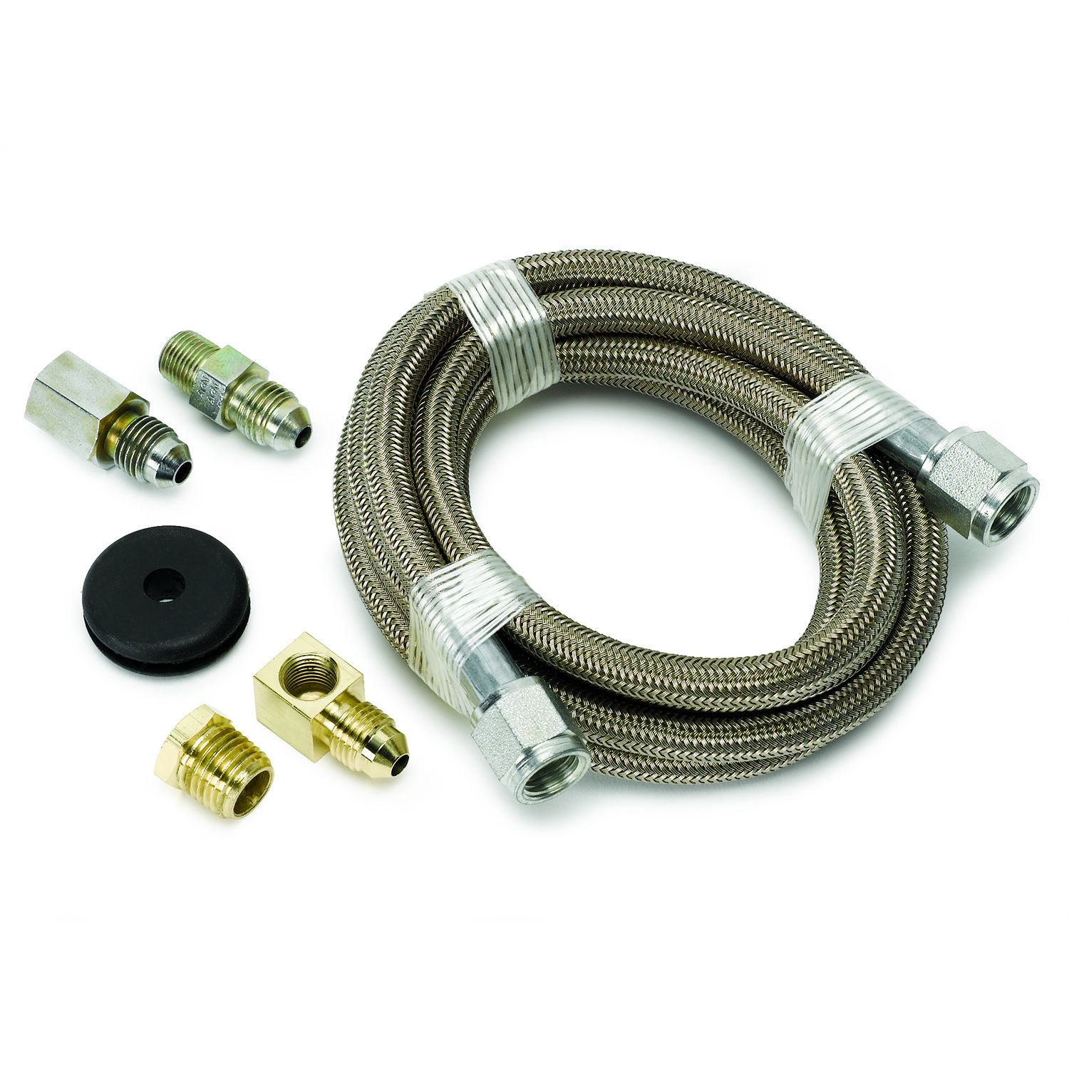 LINE, BRAIDED STAINLESS STEEL, #4 DIA., 6FT. LENGTH, -4AN AND 1/8 in. NPTF FITTINGS