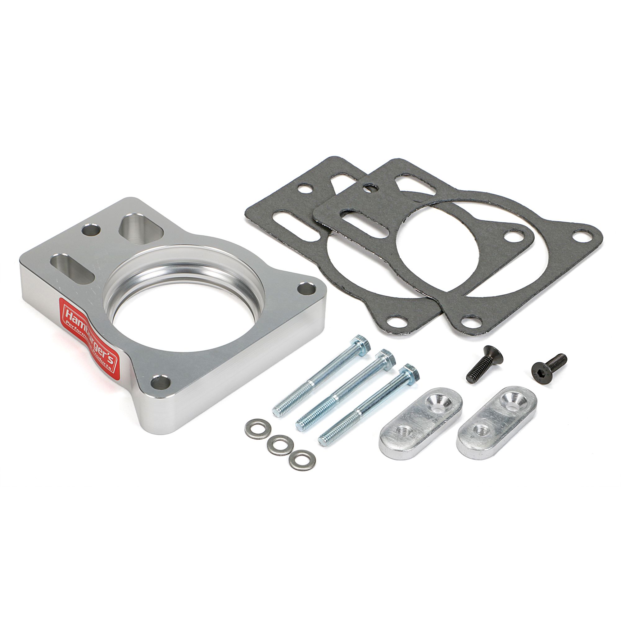 HAMBURGER'S PERFORMANCE PRODUCTS, BILLET ALUMINUM TORQUE-CURVE MPFI SPACER FOR 1999-06 CHEVY/GMC TRUCKS AND SUVS, CADILLAC ESCALADE, HUMMER H2, OR MOTORHOME WITH 4.8L, 5.3L, 6.0L OR 8.1L ENGINE