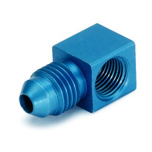 FITTING, ADAPTER, 90 , 1/8 in. NPTF FEMALE TO -4AN MALE, ALUMINUM, BLUE ANODIZED