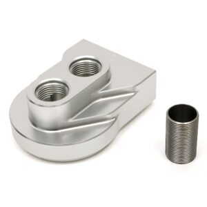 HAMBURGER'S PERFORMANCE PRODUCTS REMOTE OIL FILTER BASE; SINGLE FILTER; -12AN VERTICAL PORTS; USES A MOBIL M1-403 FILTER (OR EQUIVALENT)- CNC MACHINED BILLET ALUMINUM