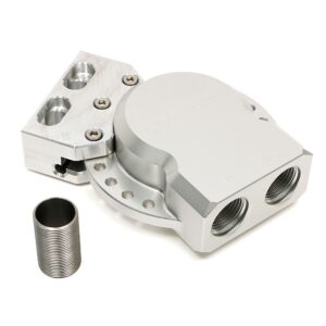 HAMBURGER'S PERFORMANCE PRODUCTS REMOTE OIL FILTER BASE; -12AN MULTI-POSITION PORTS; USES MOBIL M1-403 FILTER (OR EQUIVALENT)- CNC MACHINED BILLET ALUMINUM