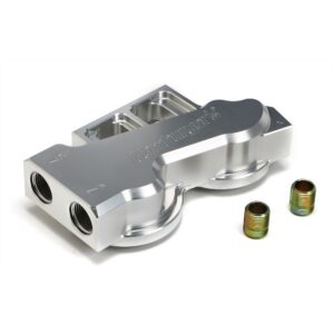HAMBURGER'S PERFORMANCE PRODUCTS DOUBLE REMOTE OIL FILTER RELOCATION BASE; HP4 (OR EQUIVALENT); -12AN PORTS- BILLET ALUMINUM